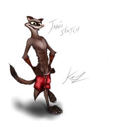 1boy absurd_res black-footed_ferret bulge clothed clothing disney ferret hi_res kezmmar male male_focus male_only male_solo mammal multi_nipple mustela mustelid musteline nipples open_mouth scrawny shorts slim solo solo_male topless travis_(zootopia) zootopia