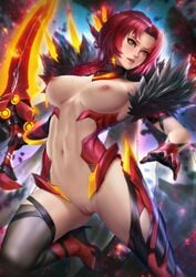 1girls breasts female functionally_nude highres honkai_impact large_breasts murata_himeko neoartcore nipples pussy red_hair solo