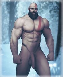 1male abs bald beard brown_hair dangling_testicles dark_hair deity drawnpr0n facial_hair facial_scar flaccid foreskin frown god_of_war intact kratos looking_at_viewer male male_only muscular nipples nude older_male pale_skin partially_retracted_foreskin pecs penis scar scars solo suggestive tattoo tattoos uncut vascular veiny_penis yellow_eyes