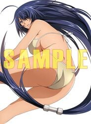 ass back bra breasts female female hair_over_one_eye highres ikkitousen kan'u_unchou large_breasts long_hair looking_at_viewer official_art panties purple_hair sample solo underboob underwear very_long_hair