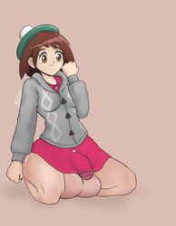 1futa big_balls big_penis brown_hair color futa_only futanari getting_erect gloria_(pokemon) human human_only intersex mckaos penis pokemon pokemon_ss solo zures