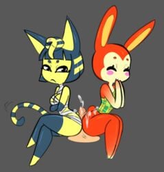 1boy 2017 2girls animal_crossing ankha anthro ass big_ass big_breasts big_ears bottomless breasts bunnie_(animal_crossing) buttjob closed_eyes clothed clothing cum cum_on_butt double_buttjob egyptian ejaculation erection feet feline female furry group group_sex half-closed_eyes hi_res hot_dogging human humanoid_penis interspecies lagomorph lenafluffeena long_ears male mammal nintendo nipples nude paws penis rabbit sitting smile straight tail teamwork thick_thighs threesome video_games wide_hips