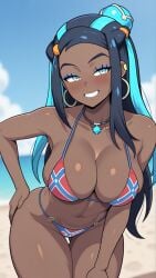 1girls ai_generated beach bikini breasts clothed clothed_female clothing confederate_flag confederate_flag_bikini creatures_(company) curvy dark-skinned_female dark_skin female female_only flag flag_bikini game_freak leaning_forward looking_at_viewer nessa_(pokemon) nintendo pokemon self_upload solo solo_female