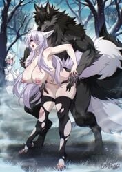 2026 ambiguous_penetration animal_humanoid anthro being_watched big_breasts black_body black_fur black_hair breasts canid canid_humanoid canine canine_humanoid canis clothing crescentia_fortuna dated digitigrade female female_on_anthro from_behind_position fur grey_body grey_fur grey_hair hair hi_res huge_breasts humanoid humanoid_on_anthro legwear long_hair looking_at_another male male/female male_on_humanoid mammal mammal_humanoid multicolored_body multicolored_fur mythological_canine mythological_creature mythology nipples outside penetration plant sex signature thigh_highs torn_clothing tree werecanid werecanine werecreature werewolf wolf wolf_humanoid