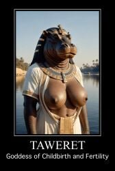 ai_generated breasts egyptian_mythology eldritchboobs hippopotamid solo tagme taweret water