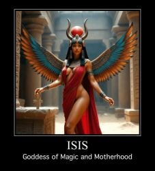 ai_generated egyptian_mythology eldritchboobs isis_(egyptian_mythology) solo tagme undressing wings