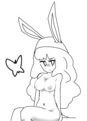 1girls 2d belly_button black_and_white breasts butterfly druid_(rabbit_and_steel) female female_only fully_naked fully_nude long_hair looking_at_viewer mino_dev naked naked_female nipples nude nude_female rabbit_and_steel rabbit_ears rabbit_girl sitting sketch solo solo_female yuvachi