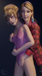 2girls 3d bathing_suit blonde_hair blue_eyes counterfeithuman duo earrings feather_earrings female female_only kate_marsh life_is_strange looking_at_viewer masturbation multiple_girls nipples_visible_through_clothing rachel_amber yuri