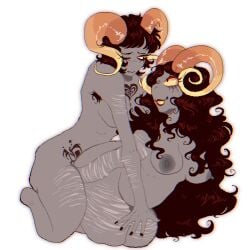 2girls age_difference ambiguous_penetration aradia_megido armpit_hair breasts chubby chubby_female doggy_style female female_only from_behind fully_nude grey_skin homestuck homestuck_troll horns lesbian lesbian_sex long_hair medium_breasts scars self_harm self_harm_scars self_insert sex short_hair smile tattoo troll womb_tattoo yellow_eyes yellow_horn yuri