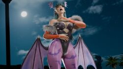 3d big_breasts breasts capcom darkstalkers female female_prey giantess juri_han morrigan_aensland street_fighter succubus swallowing tagme themightyhq thick_thighs throat_bulge vore