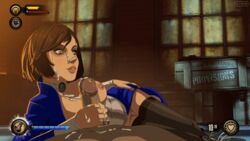 animated bioshock bioshock_infinite breasts_out brown_hair closed_eyes coughing cum cum_in_mouth cum_on_face cum_on_upper_body dark-skinned_male deepthroat elizabeth_comstock fellatio female gameplay_mechanics hand_on_hip handjob health_bar indoors laying_on_side lipstick looking_at_viewer nipples no_panties partial_male penis penis_grab saliva stroking talking zone