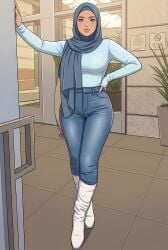 ai_generated female hijab hijabi jeans tanned tanned_female tanned_skin