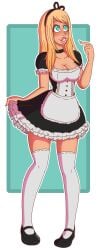 absurdres apron big_breasts bimbo bimbofication blonde_hair blue_eyes blush bow breasts cute female female_only freckles iron_man_(series) maid maid_headdress maid_uniform marvel marvel_comics pepper_potts solo solo_female solo_focus wrenzephyr2