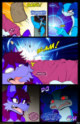 2026 absurd_res alarm_clock angry anthro bedding blanket blue_body blue_scales blueberry_jam_(viroveteruscy) bodily_fluids breasts canid canine canis clock clothing comic cross-popping_vein digital_media_(artwork) door duo english_text fangs female fur furniture genitals glowing glowing_eyes gynomorph hi_res intersex mammal multicolored_body multicolored_fur non-mammal_breasts nude penis pillow plum_(viroveteruscy) purple_body purple_fur red_eyes reptile scales scalie sleeping solo sound_effects speech_bubble teeth text thick_thighs tongue two_tone_body two_tone_fur viroveteruscy warning_cream_filled wolf