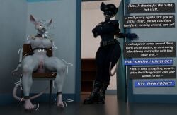 3d_(artwork) abdominal_bulge anthro bdsm bodily_fluids bondage bound chair chair_bondage clone clothing dialogue digital_media_(artwork) dildo dildo_in_vagina dildo_insertion dildo_sitting duo english_text female female/female forced forced_masturbation forced_vaginal furniture gag genital_fluids genitals hands_tied heartbrkrskully hi_res humanoid humanoid_genitalia humanoid_vulva large_penetration latex latex_clothing latex_skinsuit mammal masturbation murid murine nipple_clamp officer_flint_(foresttherotten) penetration rat restraints rodent rope rope_bondage sex_toy sex_toy_in_vagina sex_toy_insertion skinsuit struggling tape tape_gag text tight_clothing vaginal vaginal_fluids vaginal_masturbation vaginal_penetration vulva