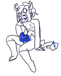 1boy 2015 artist_request big_penis blue_penis bodily_fluids bodily_fluids_drip bodily_fluids_on_penis boots bottomwear confused confused_expression confused_look confusion dancestor erect_penis erection hair hand_on_head headgear headwear homestuck homestuck_troll horns horuss_zahhak long_penis looking_at_penis looking_down male male_only ms_paint_adventures pants penile penis pointy_ears ponytail raised_eyebrows simple_background sitting sitting_down solo solo_male tentacle_penis tied_hair topwear unknown_artist white_background