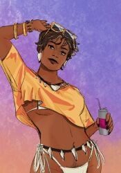 african_female belly_button bikini bikini_bottom bikini_top black_female brown_skin brown_skinned_female crop_top dark_skin dark_skinned_female dc dc_comics grand_theft_auto_vi happy_trail justice_league navel pubic_hair pubic_hair_peek tagme_(artist) underboob vice_city_cover_girl vixen_(dc)