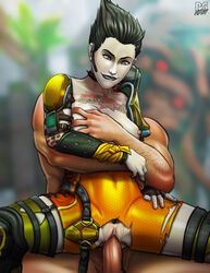 1girls black_hair chest_tattoo clothed colored embrace female groping human lip_biting male penetration pumpkinsinclair quake quake_champions sex slash_(quake) straight tattoo unseen_male_face vaginal_penetration