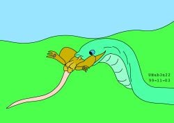 1999 animal_genitalia balls blue_sky brown_body brown_fur duo feet feral fur genitals grass green_body green_eyes green_grass green_scales head_first larger_pred low_res male male/male mammal murid murine oral_vore outside partially_inside pink_tail plant rat rat_tail reptile rodent scales scalie serpentine_vore sheath size_difference sky smile snake tail urbanhermit vore