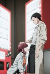 ai_generated blowjob choker cum_in_mouth oral_sex penis red_hair skinny super_no_ura_de_yani_suu_futari tayama_(super_no_ura_de_yani_suu_futari)