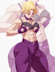 1girls big_ass blonde_hair dlusional grabbing_breasts grabbing_tits king_(snk) king_of_fighters light-skinned_female light_skin pale-skinned_female pale_skin pants short_hair thick_ass thick_lips