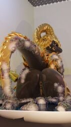 2024 3d_(artwork) 9:16 absurd_res anthro anthrofied anus bath bathing bathroom big_horn black_body black_scales black_sclera capcom clitoris curled_horn digital_media_(artwork) elder_dragon female foam genitals glistening glistening_body glistening_scales hi_res horn inside kulve_(furromantic) kulve_taroth looking_at_viewer looking_back looking_back_at_viewer loose_anus monster_hunter mrs_dexie navel non-mammal_navel partially_submerged raised_tail rear_view scales scalie smile smiling_at_viewer soap_bubbles solo tail vulva water wet wet_body wet_scales yellow_anus yellow_eyes yellow_horn yellow_vulva