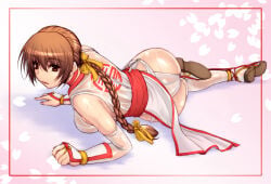 1girls ass bonten_karasu brown_eyes brown_hair dead_or_alive dress female japanese_clothes kasumi_(doa) long_hair lying obi on_side panties pantyshot pantyshot_(lying) pelvic_curtain skirt_up underwear wet wet_clothes white_dress white_panties white_underwear