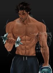 abs andalusialu daddy dark_skin dark_skinned_male irish irish_male latino lifting_weights male male_only marvel marvel_comics miguel_o'hara muscular muscular_male pecs sexy solo solo_male spider-man:_across_the_spider-verse spider-man_(series) spider-man_2099