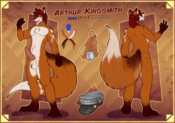absurd_res aktiloth animal_genitalia animal_penis anthro ball_tuft balls blue_eyes canid canine canine_genitalia canine_penis chest_tuft chin_tuft claws clothing dog_tags erection facial_tuft fluffy fluffy_tail fox fur fur_markings genitals hair hat hat_only headgear headgear_only headwear headwear_only hi_res knot knotted_penis male mammal markings model_sheet mostly_nude multicolored_body multicolored_fur nude nude_anthro nude_male orange_body orange_fur pawpads penis plantigrade plantigrade_pawpads red_hair sheath tail teeth tongue tongue_out tuft