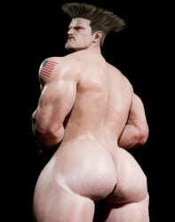 ass bara big_ass blonde_hair butt gay guile male male_only muscular muscular_male showing_ass solo street_fighter