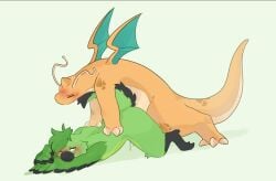 ambiguous_gender anthro avian bedroom_eyes bird blush bodily_fluids cleo_(cleothebirb) cometdragonite doggystyle dragon dragonite duo feet from_behind_position generation_1_pokemon green_body humanoid male male/ambiguous mythological_creature mythological_scalie mythology narrowed_eyes nintendo pokemon pokemon_(species) scalie seductive sex talons toes wings