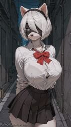 1girl abs ai_generated animal_ears breasts brown_eyes brown_hair cameltoe cleavage collarbone covered_nipples decurse fingerless_gloves furry furry_female gloves hand_fan holding jewelry large_breasts long_hair looking_at_viewer mole mole_under_mouth navel necklace nier_(series) nier_automata open_mouth panties ponytail see-through sitting smile solo spread_legs underwear white_panties yorha_2b