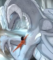 absurd_res ambiguous_gender bathing dragon duo european_mythology extreme_size_difference female gwendolynvrisala hi_res human looking_at_another macro mammal mythological_creature mythological_scalie mythology nude nude_female scalie serving size_difference sponge_bath western_dragon