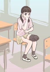 casual classroom clothing cock_sleeve erection footwear futanari genitalwear huge_cock huge_penis human intersex merotoron pale_skin penis school_uniform schoolgirl