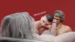 3boys 3d 3d_model age_difference big_penis castlevania collaborative_fellatio crossover david_king dead_by_daylight domination dracula_(castlevania) erection gay gay_male girthy_penis inminent_blowjob looking_at_partner male male/male male_domination on_knees oral penis pubic_hair renato_lyra thick_penis vampire white_hair worship
