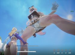 2girls big_ass black_cat_(marvel) black_cat_(marvel_rivals) female female_only giantess invisible_woman invisible_woman_(azure_shade) invisible_woman_(marvel_rivals) looking_up marvel marvel_rivals panties thick_thighs upskirt