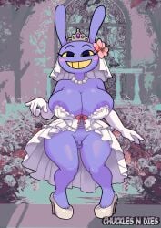 2026 anthro areola areola_slip balls big_areola big_breasts biped blush blush_stickers breasts cleavage clothed clothed_anthro clothed_gynomorph clothed_intersex clothing crossgender digital_media_(artwork) donnitro72 dress eyelashes female_jax femboy footwear freckled_breasts freckled_chest freckled_crotch freckled_hips freckles front_view genitals glitch_productions gynomorph gynomorph_anthro hi_res high_heels intersex intersex_anthro jax_(tadc) lagomorph leporid long_eyelashes mammal moobs mtg_crossgender mti_crossgender no_underwear penis pupils purple_areola purple_body purple_breasts rabbit shoes small_penis smile solo the_amazing_digital_circus thick_thighs wedding_dress wide_hips yellow_sclera