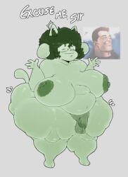 2d 2d_(artwork) 2d_artwork ass big_ass big_breasts breasts color colored deltarune dog_girl english_text excuse_me_sir_(the_boys) fanart funny furry furry_female furry_only glasses green_body green_cock green_hair green_skin huge_ass huge_breasts jelitrixx meme meme_reference penis tail thick_thighs undertale