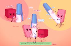 anal battle_for_dream_island bfdi blocky_(bfdi) blush cum cum_on_face cumshot ejaculation eraser_(bfdi) facial gay handjob hearts moaning object_shows pen_(bfdi) penis_size_difference precum size_difference sweat threesome yaoi