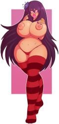 1girls ass big_breasts big_lips bikini_bottom bimbo bimbo_body bimbo_lips bimbofication breasts breasts_bigger_than_head breasts_bigger_than_torso child_bearing_hips female flower_in_hair gigantic_breasts heart-shaped_pupils holding_breasts horny horny_female hourglass_figure hourglass_figured_female huge_ass huge_breasts huge_thighs large_breasts long_hair makeup no_bra offering_breasts painted_nails panties pink_lips pink_nails puckered_lips purple_hair solo solo_female solo_focus thick_thighs thigh_socks voluptuous voluptuous_female wide_hips wrenzephyr2