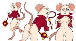3_toes absurd_res anthro anus barefoot bodily_fluids bottomless breasts breath butt claws clothed clothing digitigrade feet female flail foxyafterdusk fur hi_res looking_at_viewer looking_back mammal melee_weapon mina_(mina_the_hollower) mina_the_hollower mouse murid murine nipples notched_ear nude paws rodent soles solo sweat sweatdrop tail toe_claws toes undressing weapon whip white_body white_fur yacht_club_games