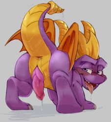 1boy 2019 all_fours anus ass blush claws dandi dragon drooling erection feet feral half-closed_eyes horn looking_at_viewer looking_back male male_only membranous_wings nude open_mouth penis precum presenting purple_eyes raised_tail saliva scalie simple_background slit solo spyro spyro_the_dragon tongue tongue_out video_games wet wings