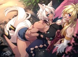2025 animal_humanoid biceps big_breasts blonde_hair blue_eyes blush bodily_fluids bottomwear breast_play breasts cleavage_cutout clothing crescentia_fortuna cum cum_on_breasts cutout dated deltoids denim denim_bottomwear denim_clothing denim_shorts equid equid_humanoid equine equine_humanoid eyebrows eyelashes female femboy footwear genital_fluids hair head_wings high_heels horse_humanoid humanoid humanoid_on_humanoid kneeling looking_at_another looking_away male male/female mammal mammal_humanoid muscular muscular_female sex shoes shorts signature tail tan_body tan_skin titfuck titfuck_under_clothes triceps unusual_wing_placement white_hair wings