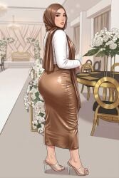 ai_generated arabian female high_heels hijab hijabi long_skirt satin tanned tanned_female tanned_skin