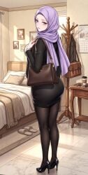 2d_(artwork) ai_generated artist_request female high_heels hijab hijabi mature_woman oblivious_sexualization office_lady original pencil_skirt unnamed_character