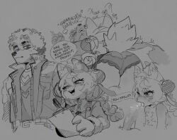 anthro bodily_fluids braided_hair canid canine canis clothed clothing degradation_text digital_media_(artwork) duo fellatio female fur genital_fluids genitals goon_(goonie_san) goonie-san hair hi_res lagomorph leporid male male/female mammal mihoyo monochrome oral panties penile penis rabbit sex simple_background size_difference smile text thiren tongue underwear wolf zenless_zone_zero zhao_(zenless_zone_zero)