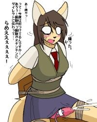 anthro bodily_fluids bottomwear clothed clothing cum decapitation_scar erection genital_fluids genitals gore gynomorph intersex kemono kobuchi_(524koki) penile penis sex_toy skirt solo stitch_on_neck tied_to_chair vibrator vibrator_on_penis