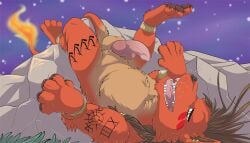 animal_genitalia animal_penis canine_genitalia canine_penis erection feral final_fantasy final_fantasy_vii genitals grass knot knotted_penis male open_mouth pawpads penis plant red_xiii solo square_enix unknown_species whiskers zairiza