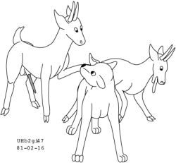 1981 animal_genitalia animal_penis antelope antelope_penis balls black_and_white bovid dated erection felid feral genitals group hooves horn interspecies looking_back low_res male male/male mammal monochrome nude_male open_mouth pantherine penis sheath simple_background tongue tongue_out toony trio urbanhermit white_background