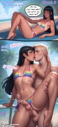 1boy 1male 2boys ai_assisted anal_sex beach betting big_cock bikini blackmail brunette caption choker comic comic_page crossdressing cumming_while_penetrated dialogue ejaculating_while_penetrated ejaculation femboy feminization feminized_male gay kiss long_hair male male_dom male_on_femboy male_only painted_nails rainbow_bikini sissy standing_anal story straight_to_gay tagme tanned tanned_skin twink yaoi zenit2